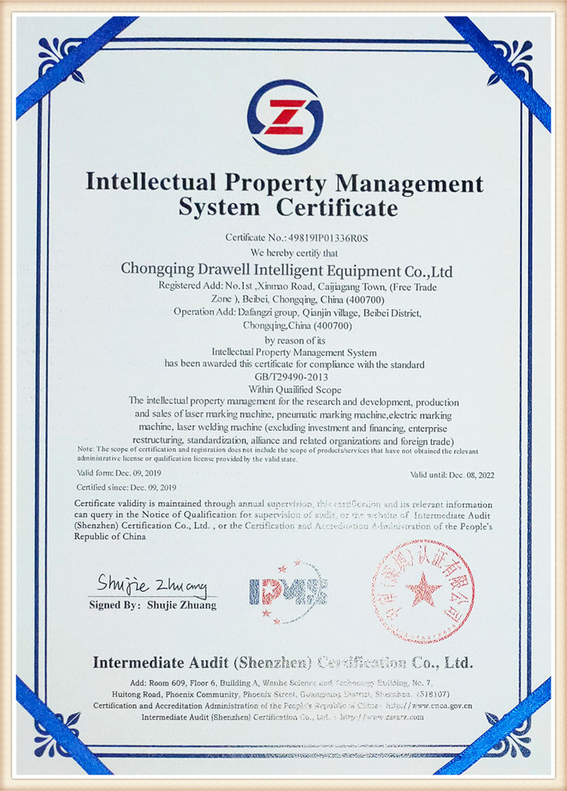 intelektinės nuosavybės valdymo sistemos sertifikatas